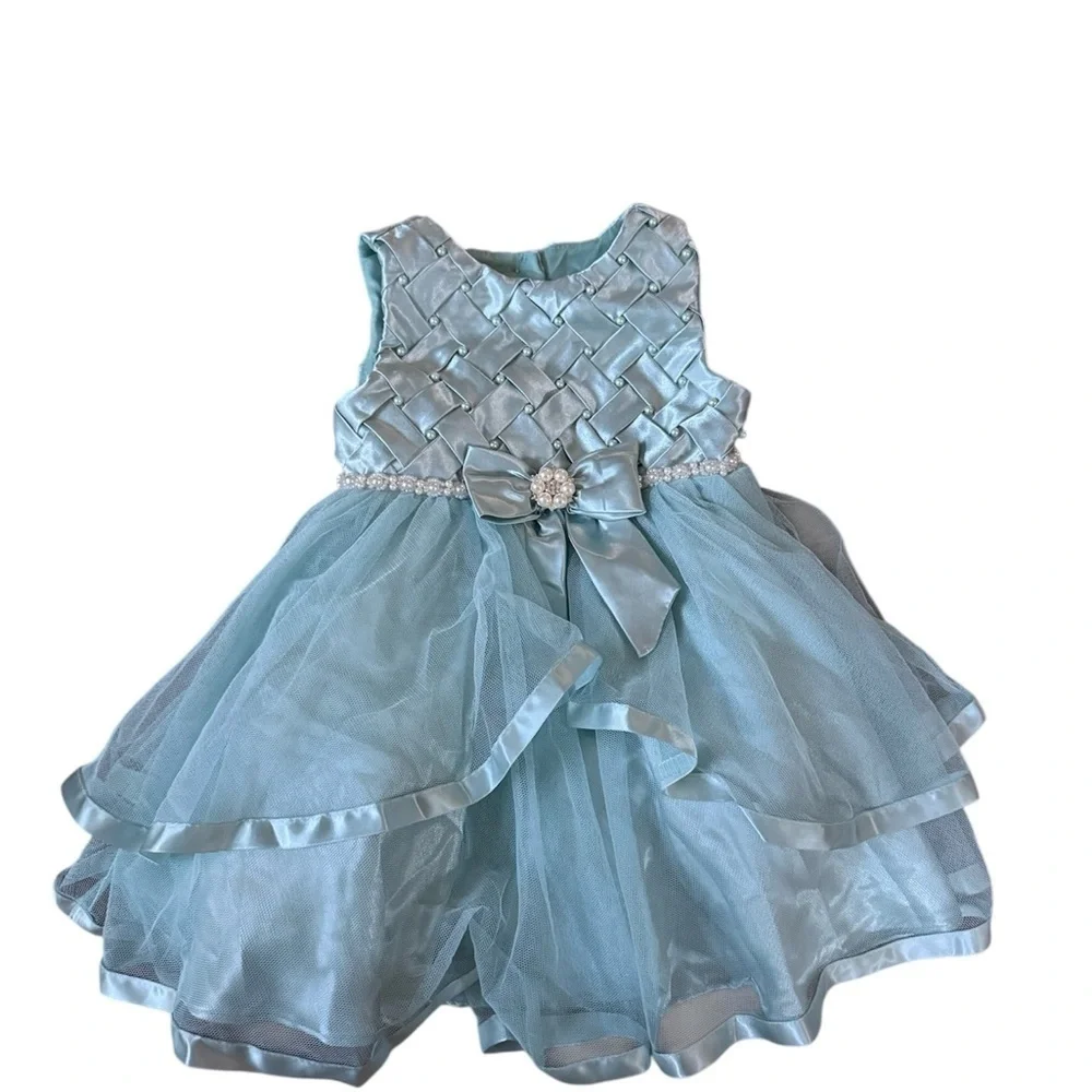 Rare Editions Aqua Formal Kids Dress with Bow